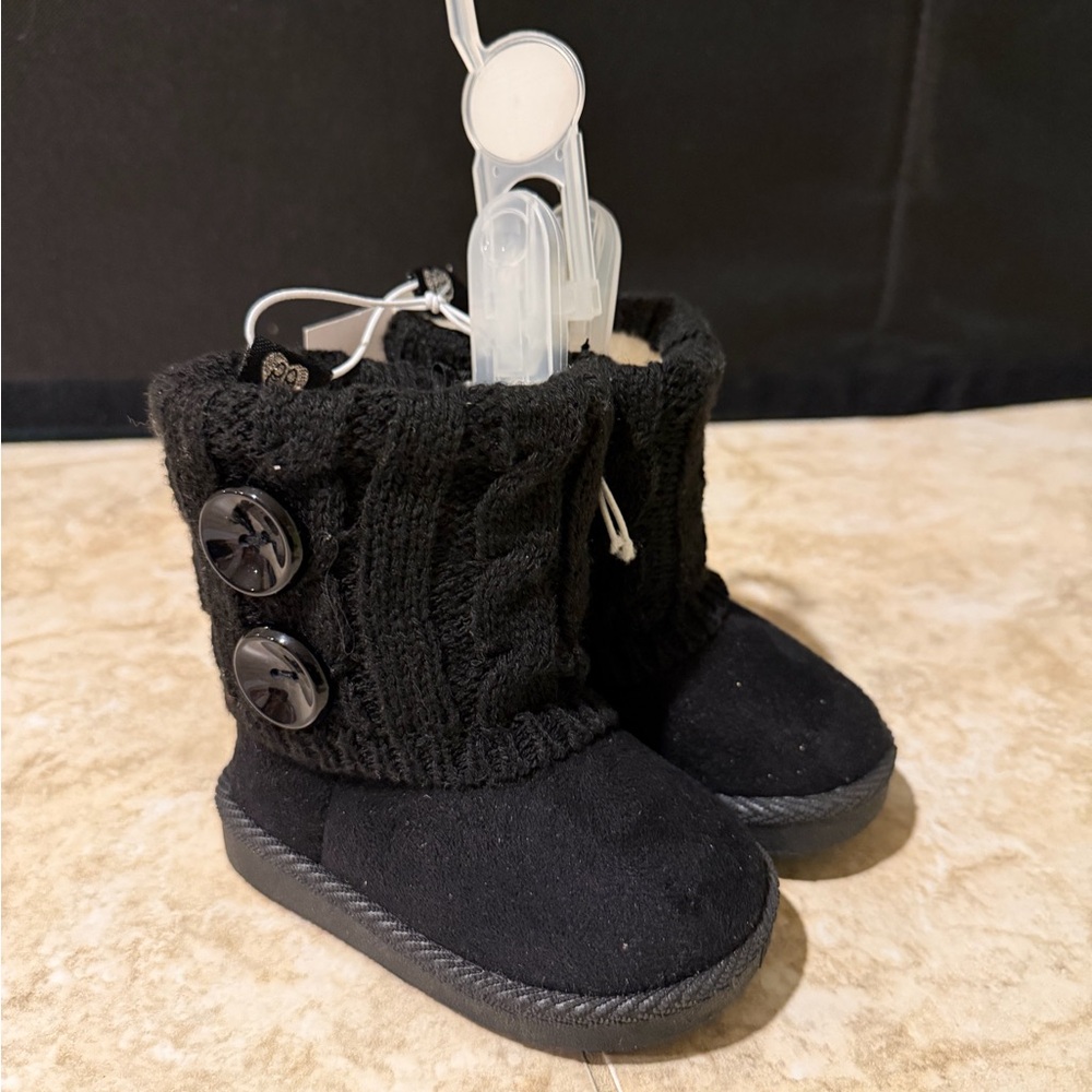 Stylish Black Kids Boots with Button Detail